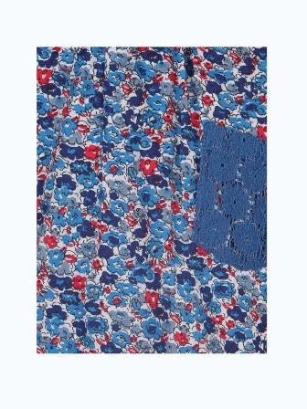 Blue floral printed girls short sleeve dress with gathered waist and flared hem
