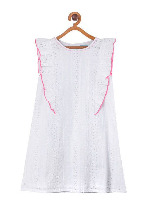 White girls long sleeve top with pink trim and ruffle detailing