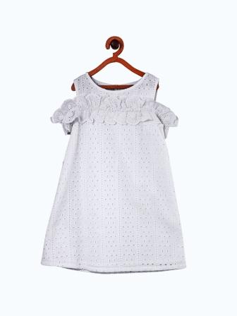 White girls sleeveless A-line dress with minimal detailing and flared hem