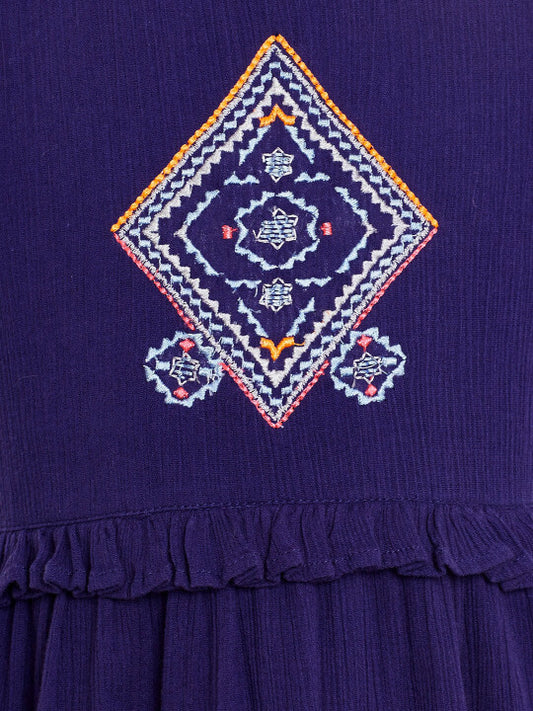 Girls Embroidered Flared Sleeveless Dress