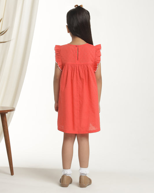 Red girls sleeveless fit and flare dress with embellished neckline and flared hem