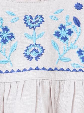 White girls long sleeve dress with colourful embroidered detailing and gathered waist