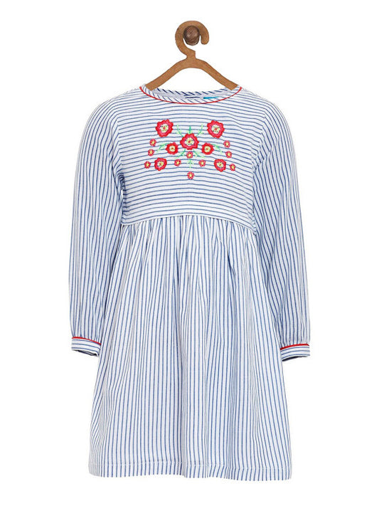 Girls Striped Floral A-Line Dress