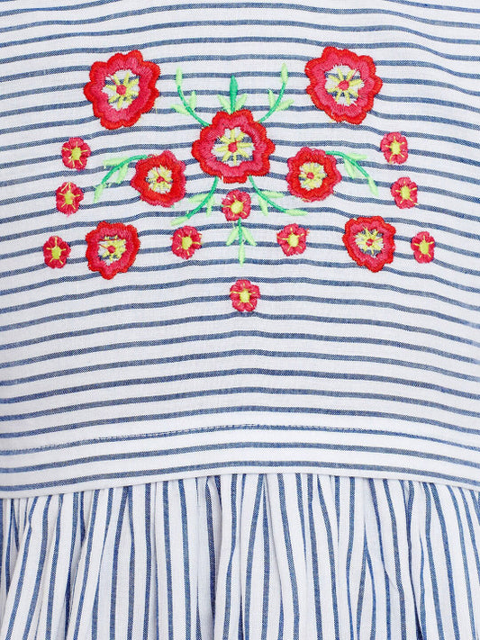Girls Striped Floral A-Line Dress