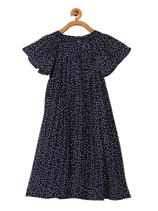 Girls Floral Printed Flared Gown