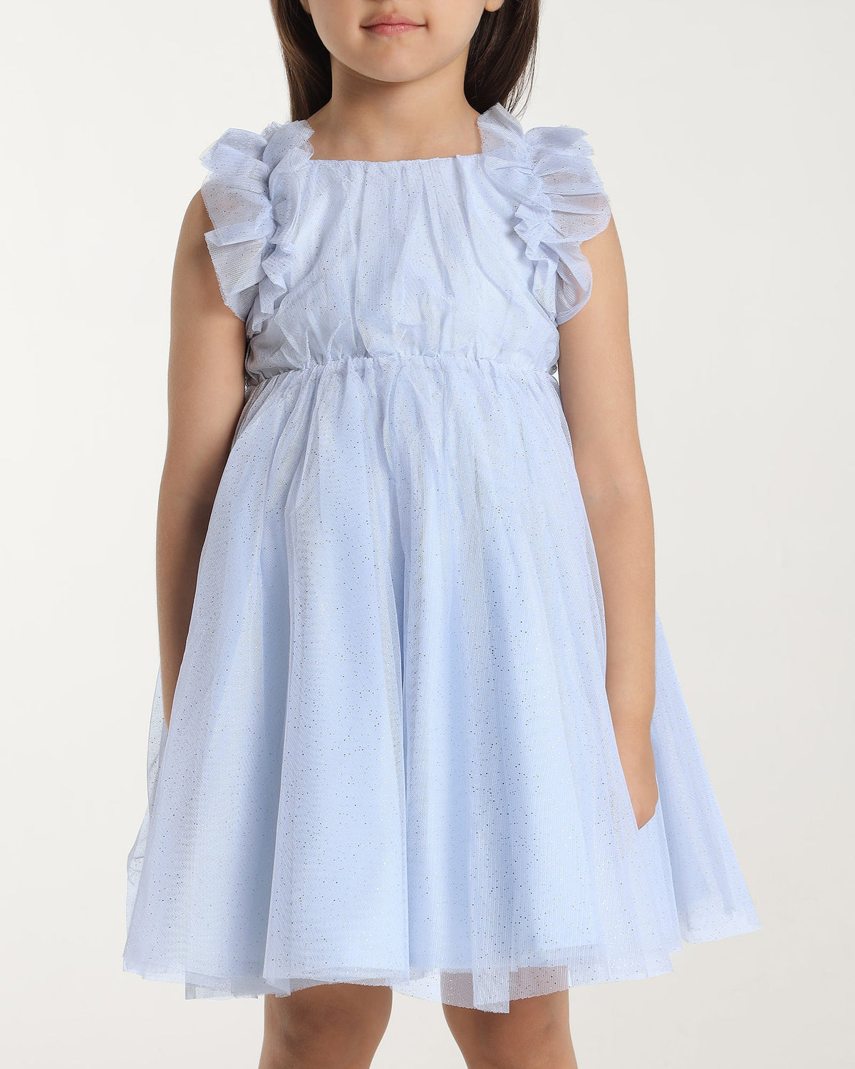 Girls Light Blue Glitter Net Dress