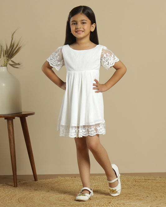 White girls short sleeve dress with ruffle detailing and tiered hem
