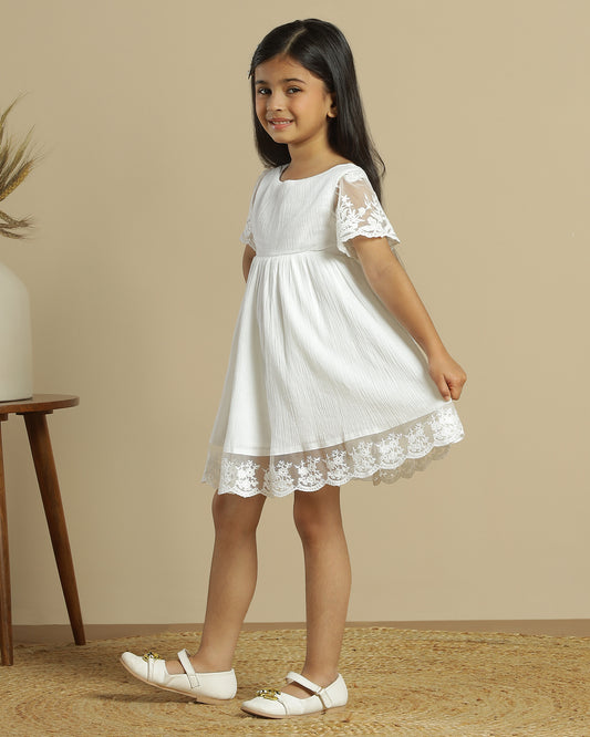 White girls short sleeve dress with ruffle detailing and tiered hem