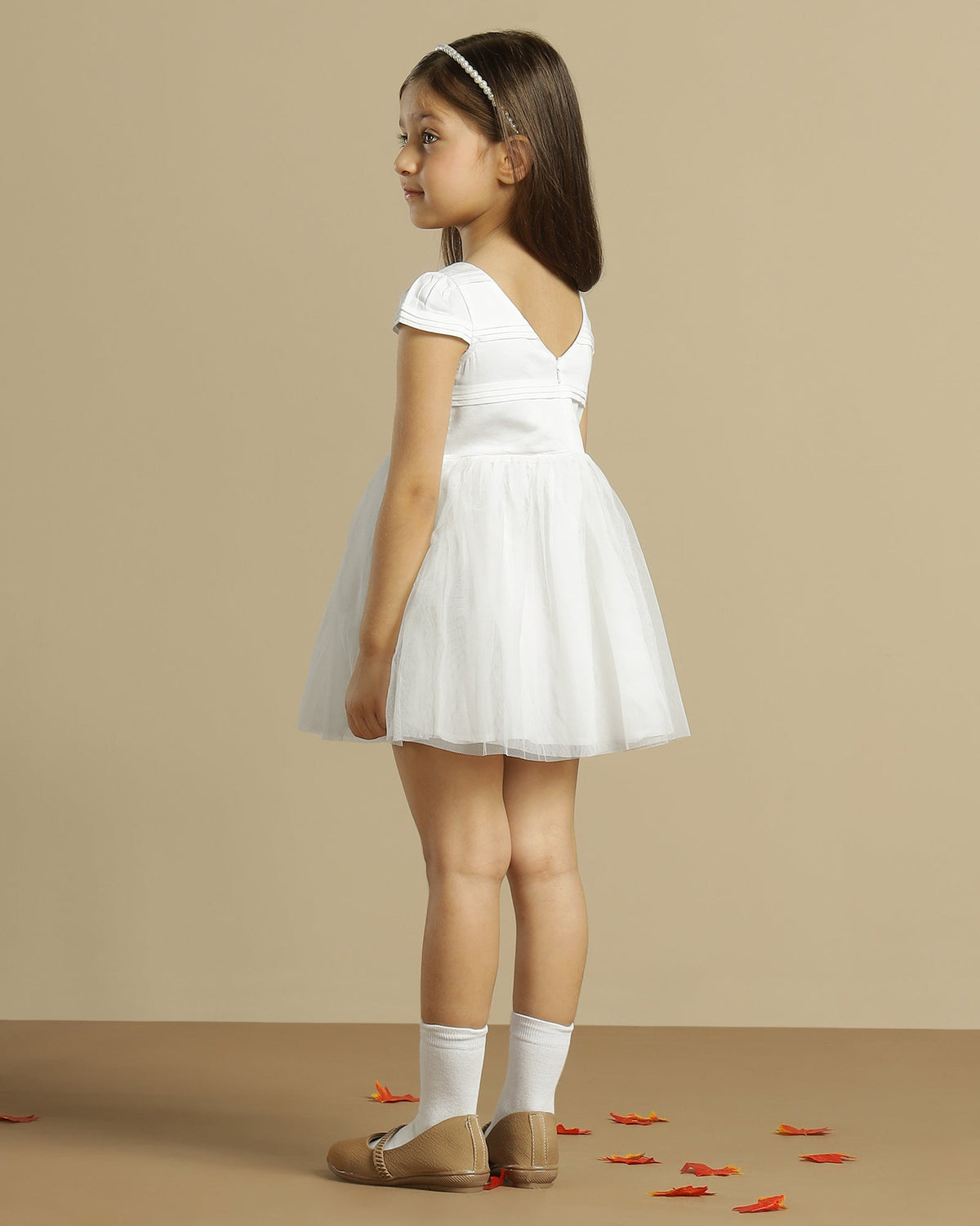 Girls White Pleated Dress