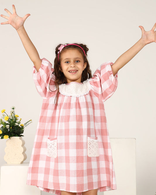 Girls Checked Pocket Dress