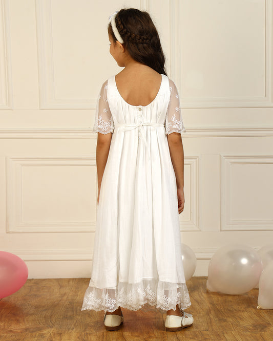 Girls White Embroidered Maxi Party Dress