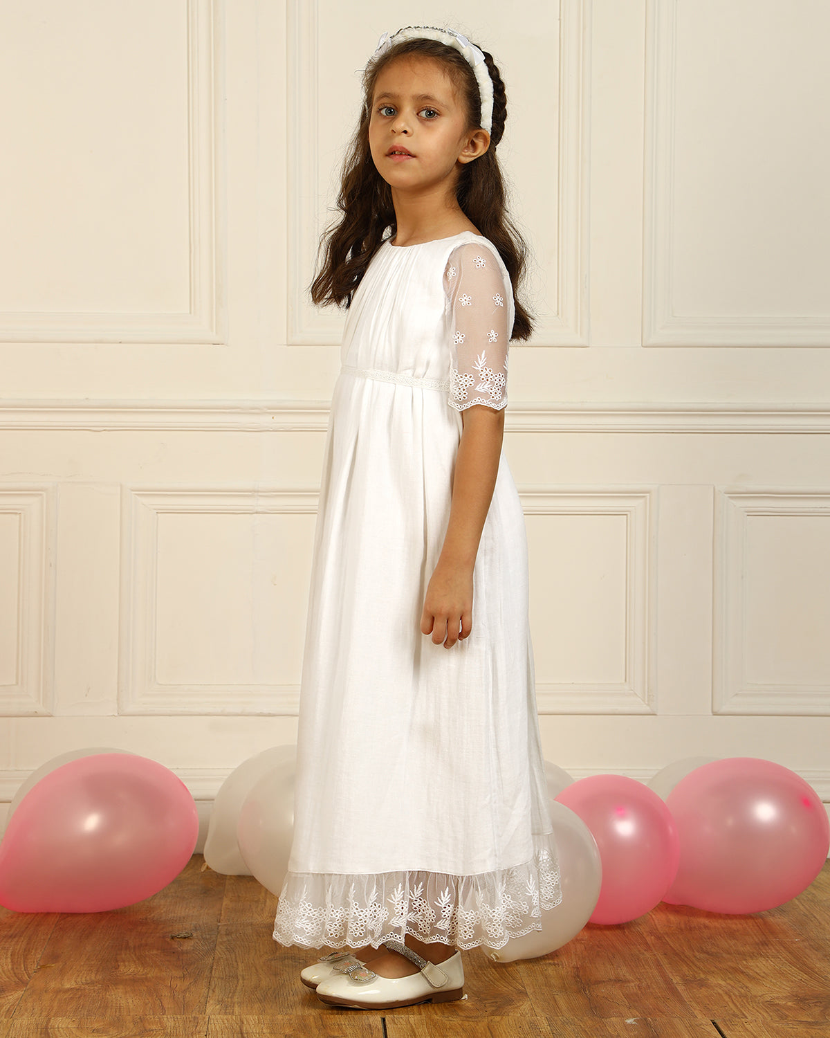 Girls White Embroidered Maxi Party Dress