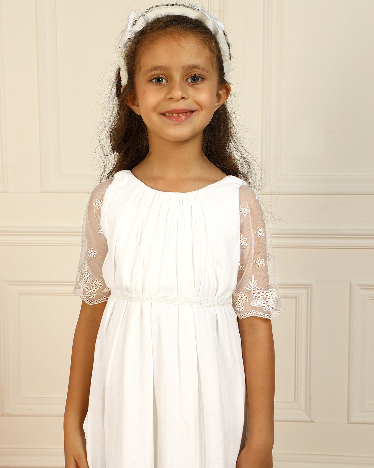 Girls White Embroidered Maxi Party Dress