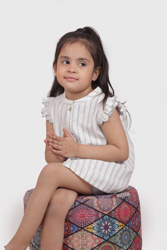 White girls casual shorts with subtle striped pattern and elasticated waist