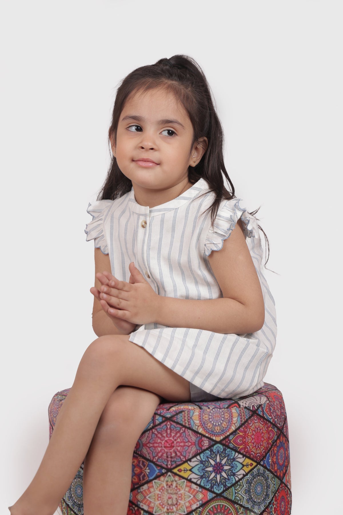 Girls Striped Sleeveless Frill Casual Top