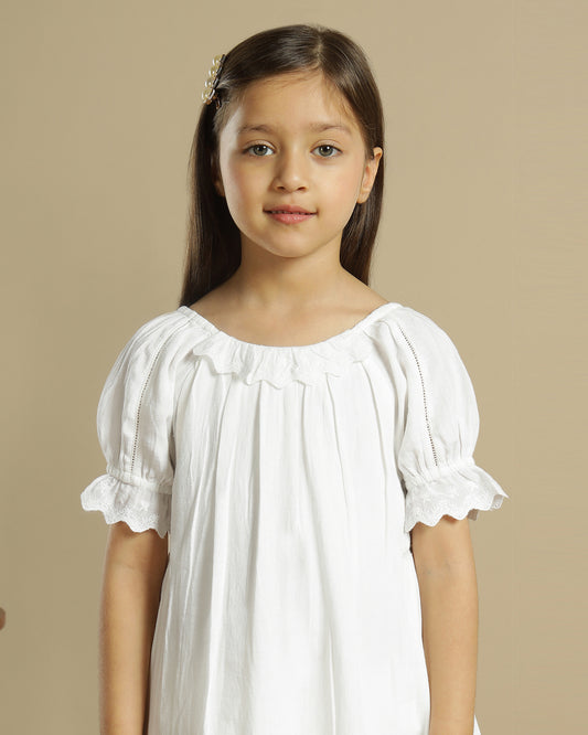 Girls Puff Sleeve White Dress