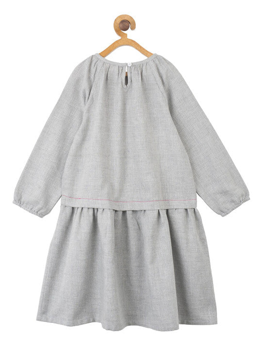 Girls Grey Embroidered Tiered Dress