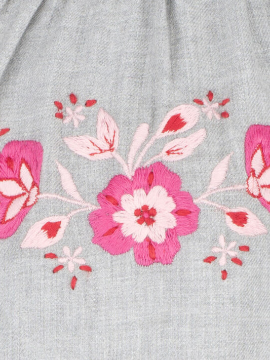Girls Grey Embroidered Tiered Dress