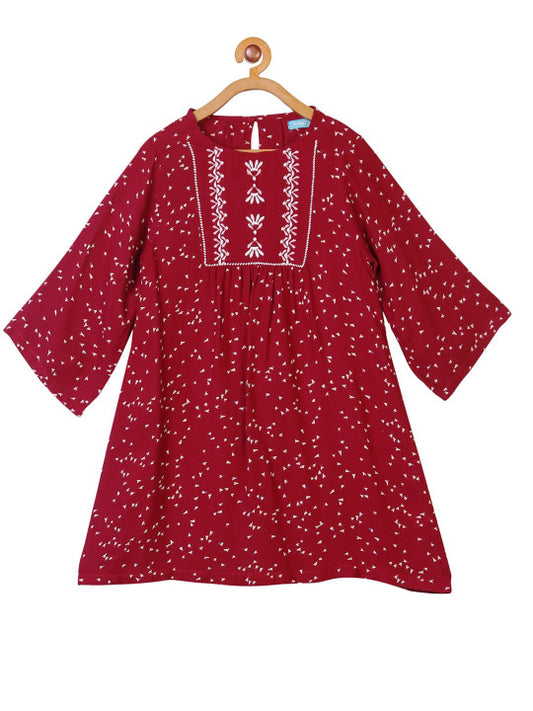 Girls Ethnic Printed Embroidered Dress