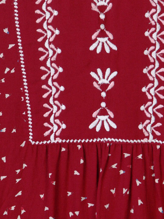 Girls Ethnic Printed Embroidered Dress