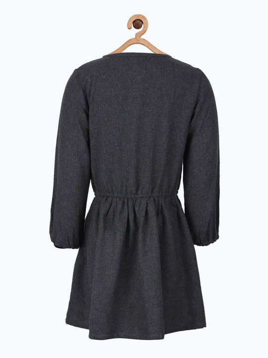 Girls Embroidered Long Sleeve Black Dress