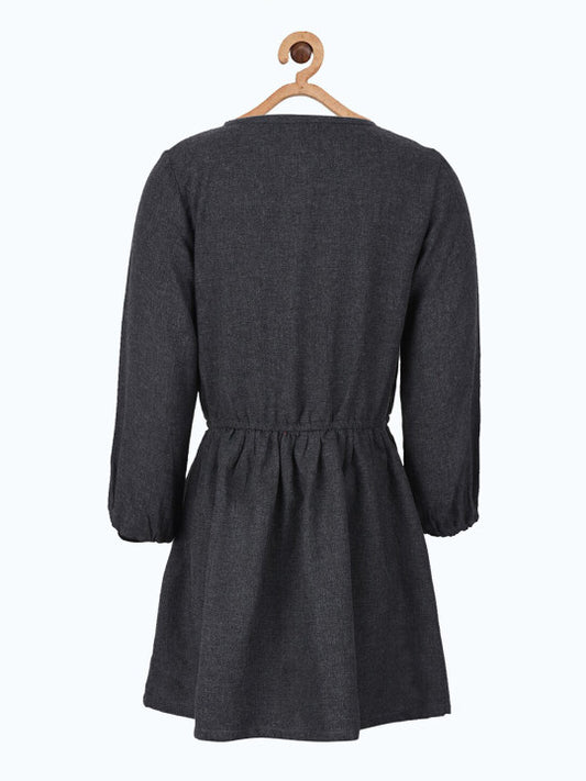 Girls Embroidered Long Sleeve Black Dress