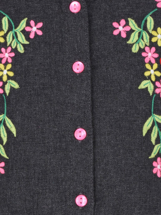 Girls Embroidered Long Sleeve Black Dress