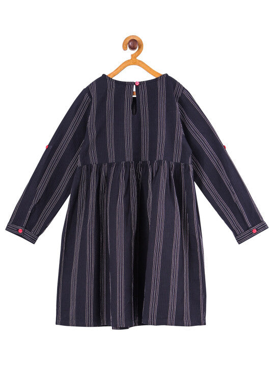 Girls Striped Embroidered Midi Dress