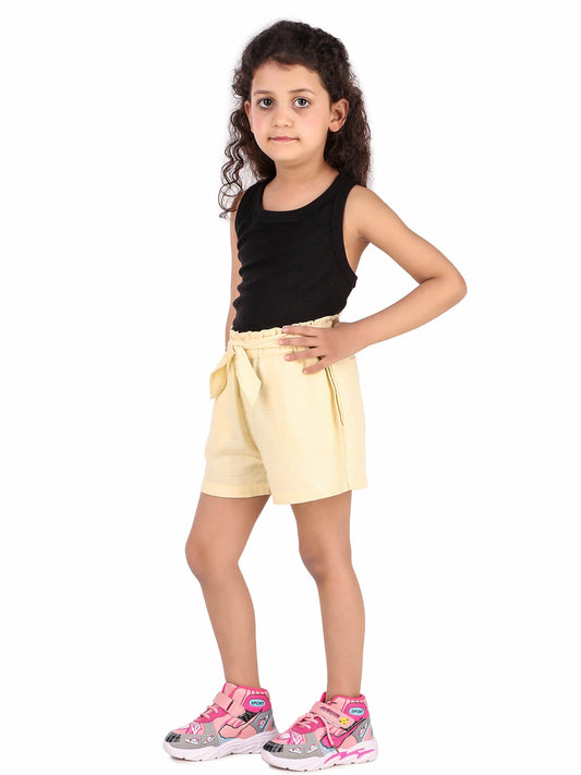 Black girls casual shorts with yellow contrast trim