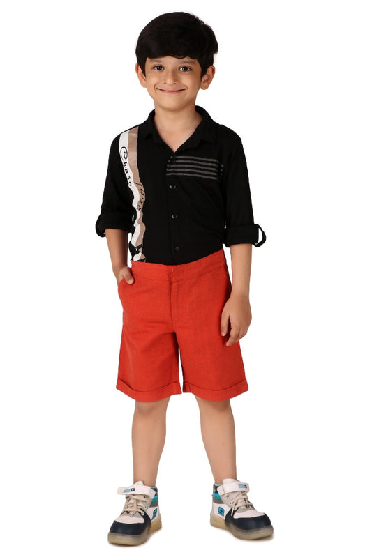 Boys Red Casual Cotton Blend Shorts