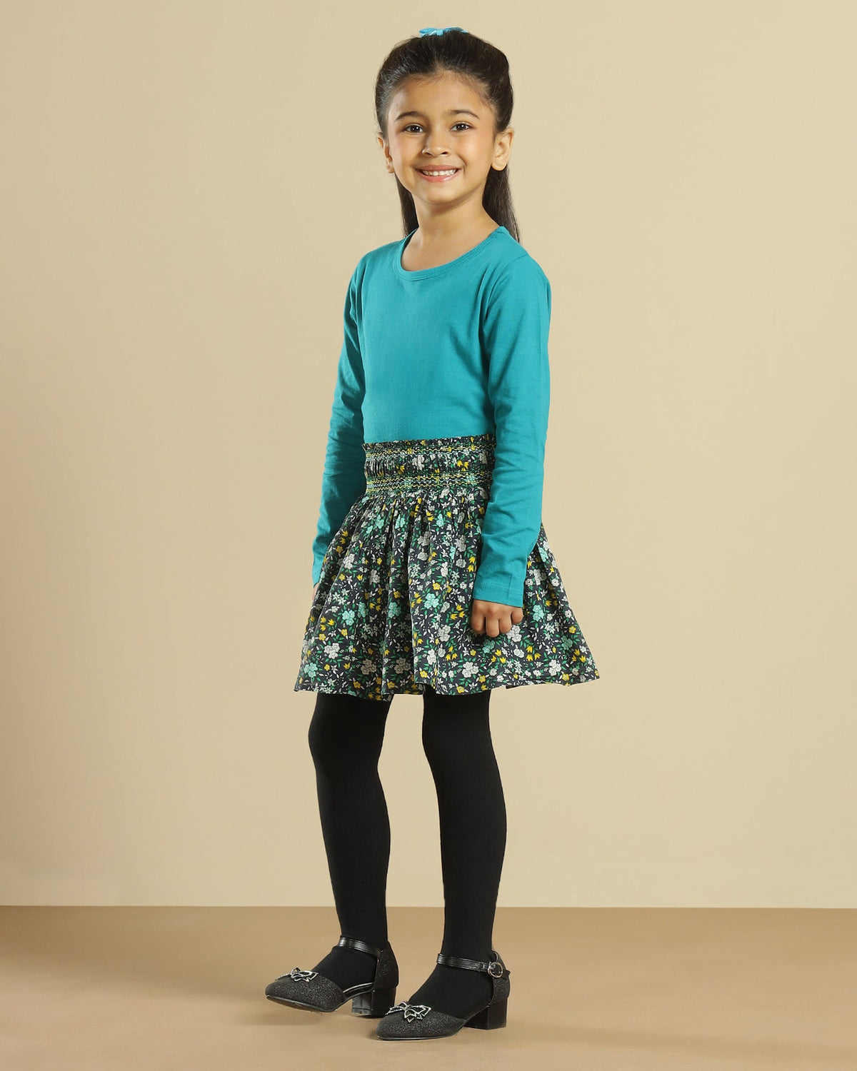 Girls Floral Smocked Mini Skirt