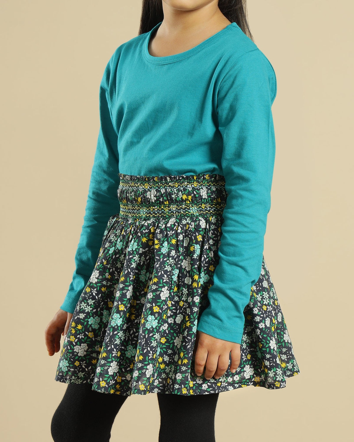 Girls Floral Smocked Mini Skirt
