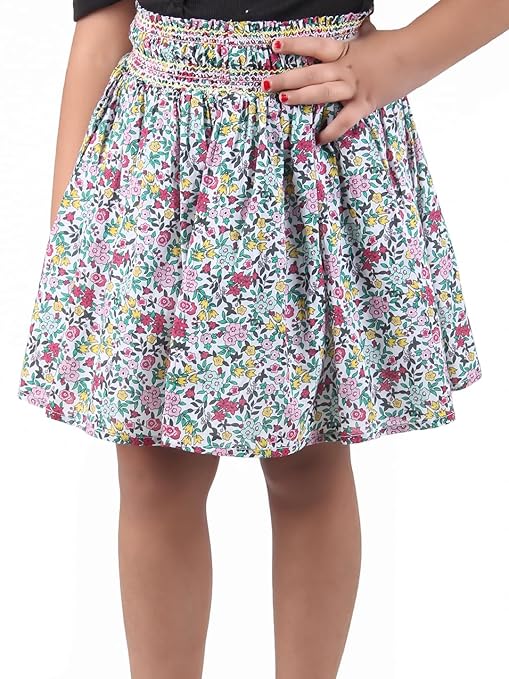 Black girls short sleeve top with grey checked flared skirt