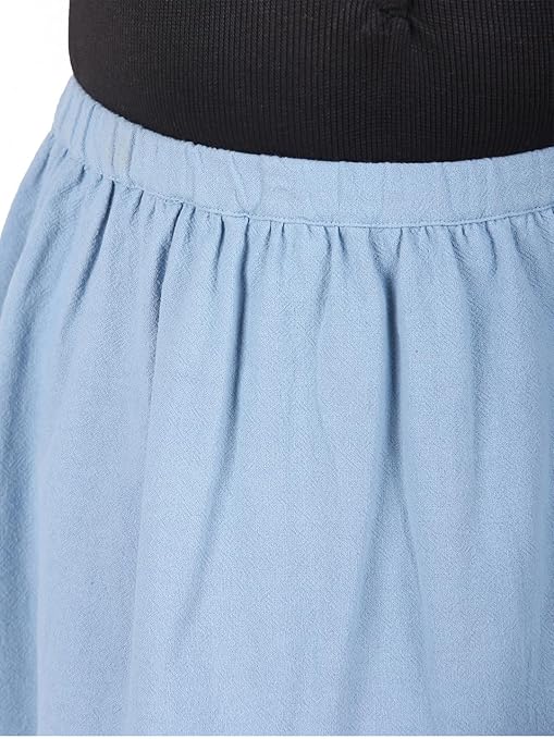 Black girls short sleeve top with blue flared skirt and gathered waist