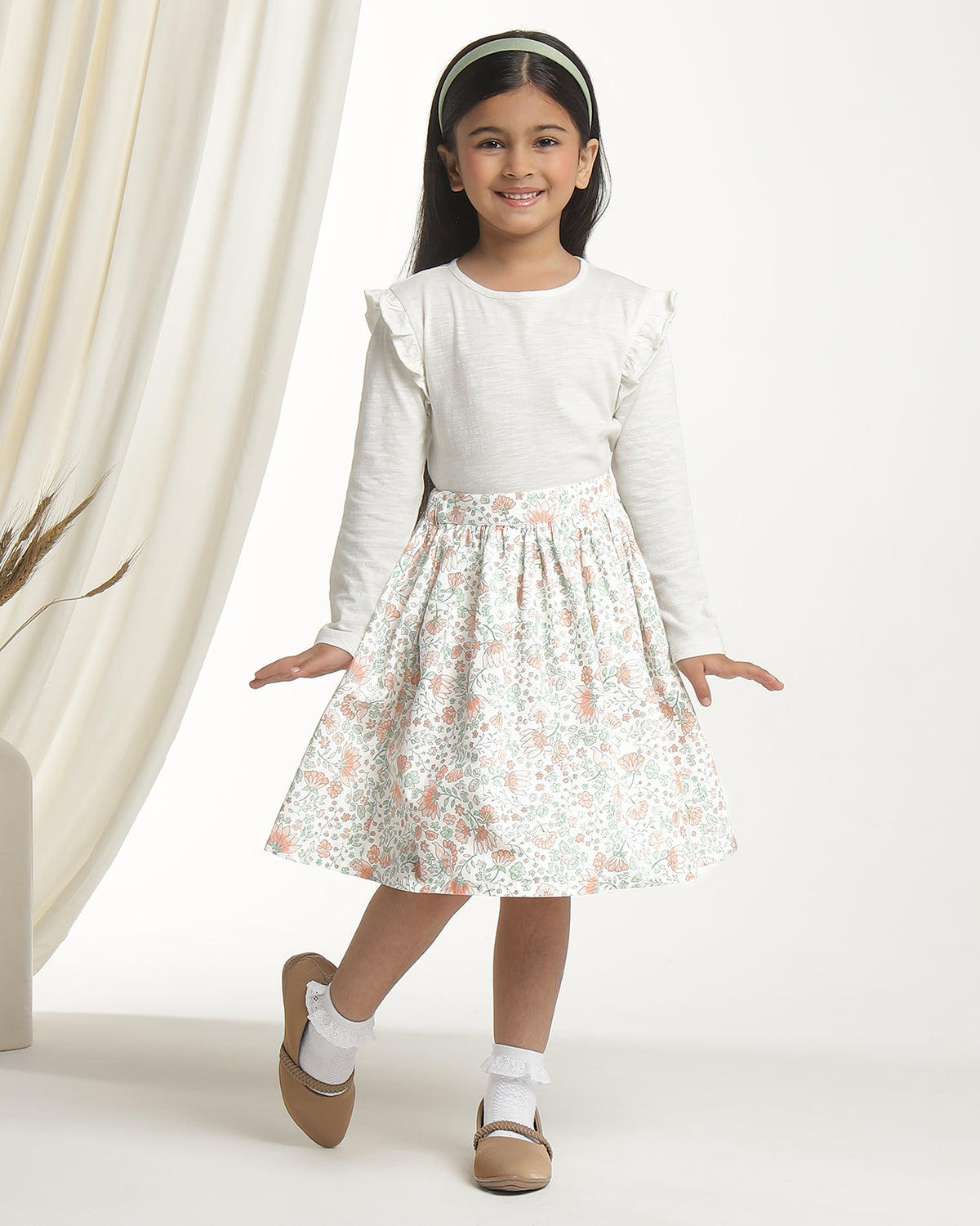Grey striped girls casual shorts with elasticated waist and relaxed fit