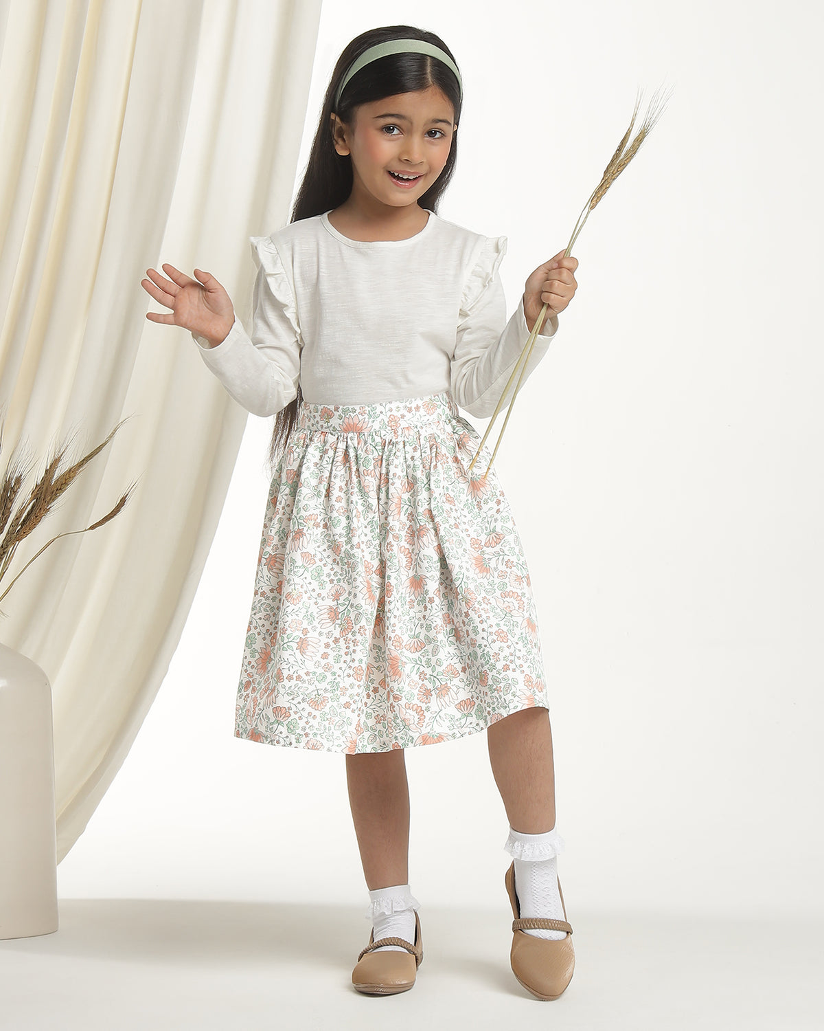 Grey striped girls casual shorts with elasticated waist and relaxed fit