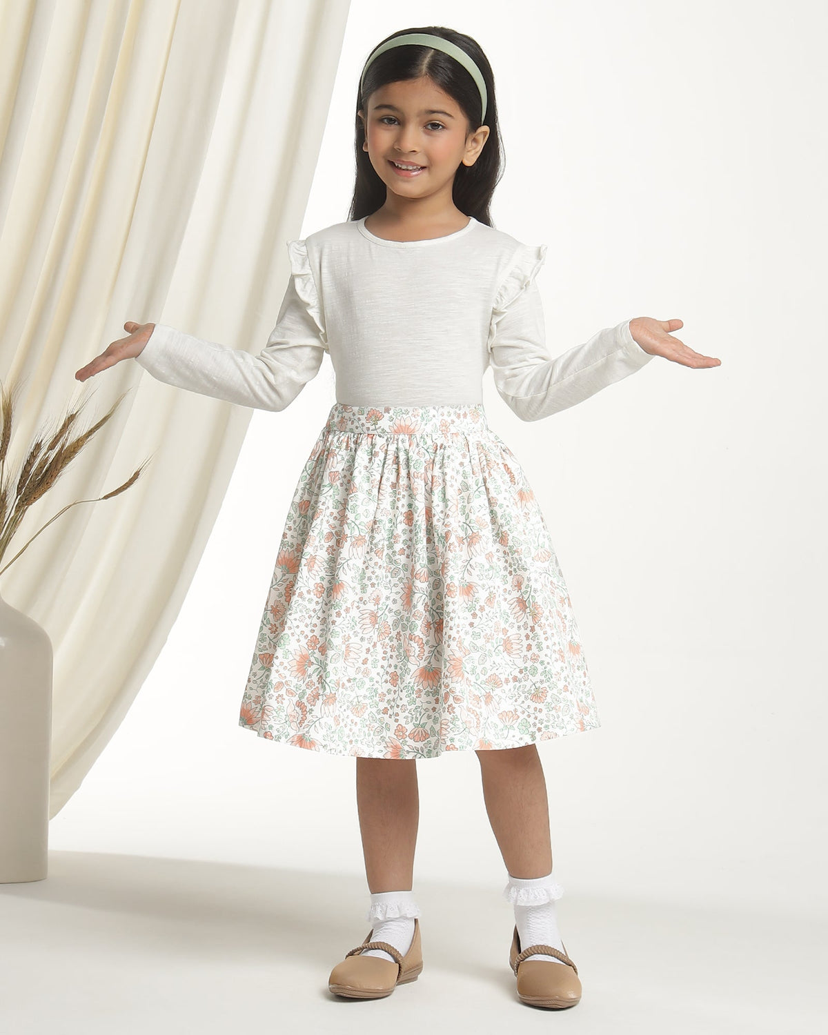 Girls Pastel Printed Flare Skirt