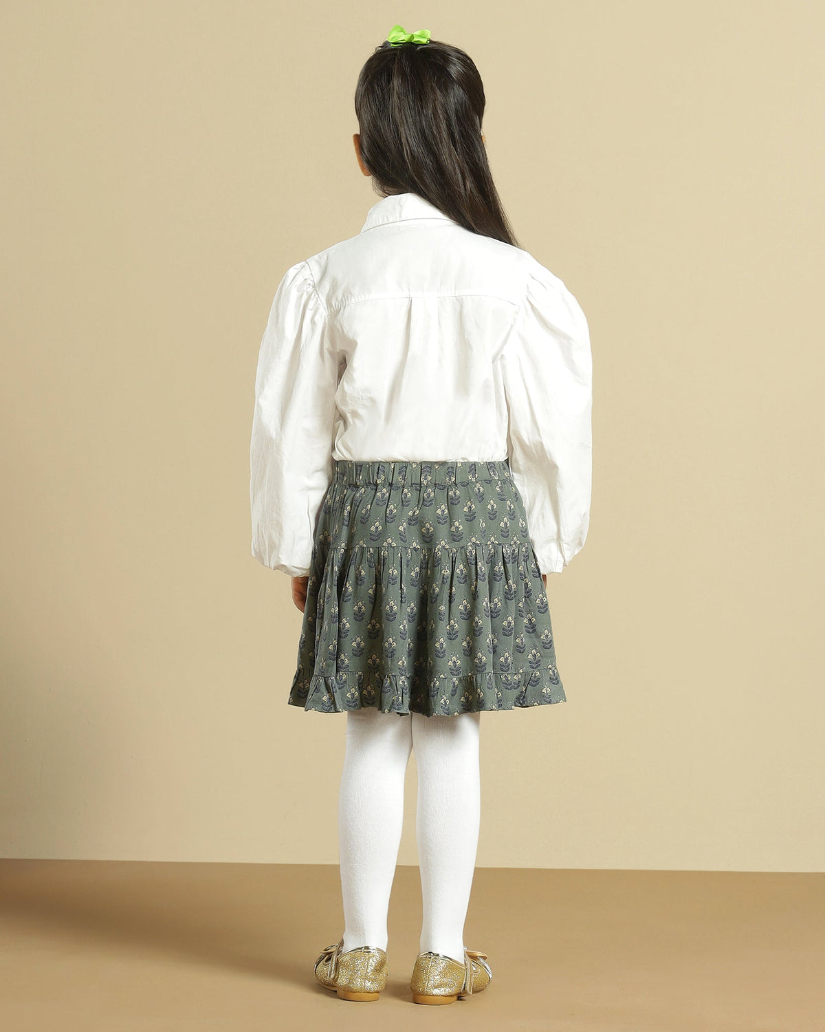 Girls Floral Printed Tiered Ruffle Mini Skirt