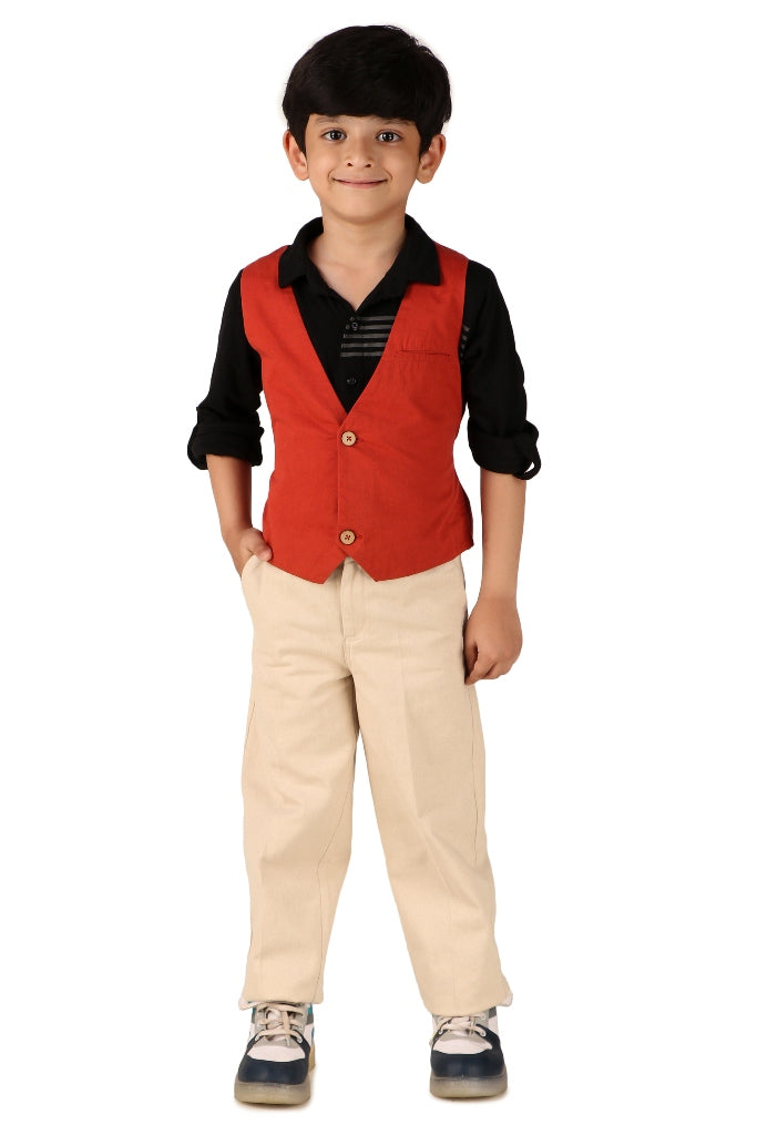 Boys Red Solid Waistcoat