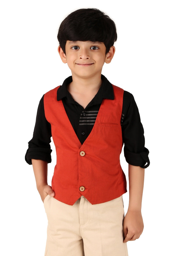 Boys Red Solid Waistcoat