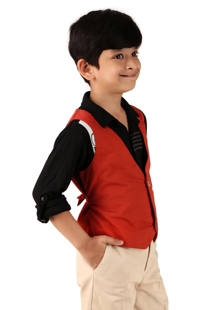Boys Red Solid Waistcoat