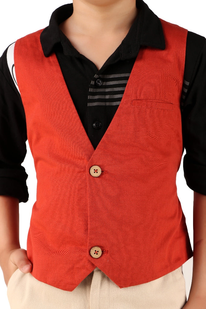 Boys Red Solid Waistcoat