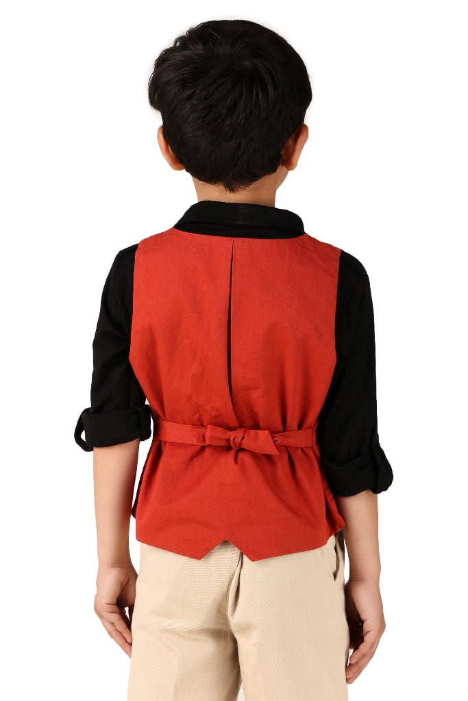 Boys Red Solid Waistcoat