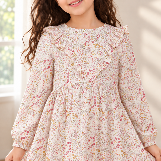 Girls White Floral Dress